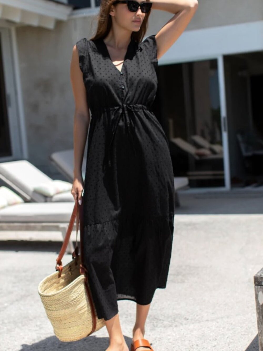 India Collection by Emerson Fry Surya - Black Swiss Dot Dress